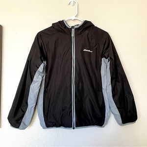 Eddie Bauer Boys Reverse-able Hooded Black/Gray Windbreaker Size Medium